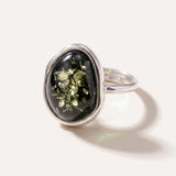 Green Amber ELEMENT Solitaire Adjustable Ring — Baltic amber and sterling silver jewellery by Baltic Beauty