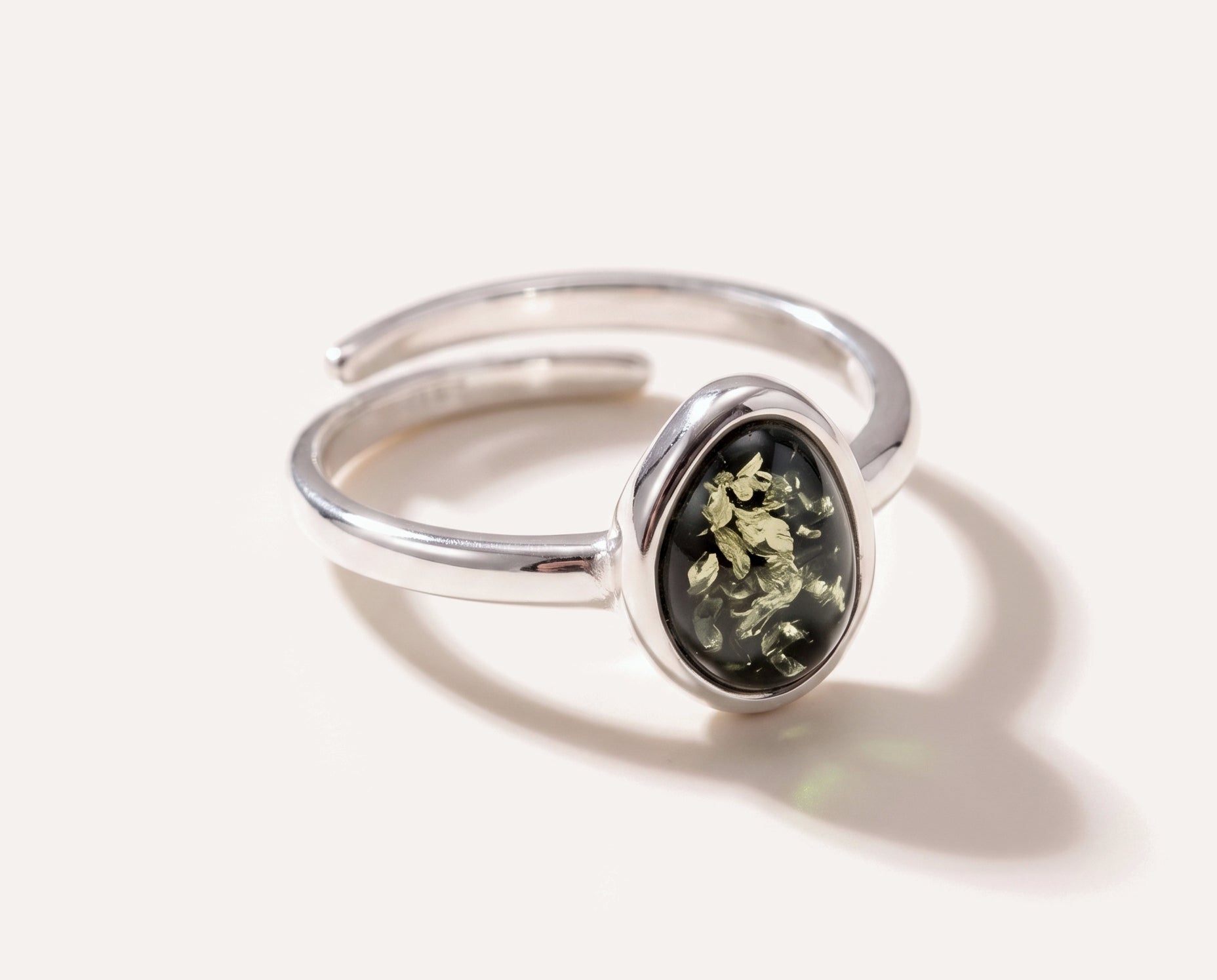 Green Amber ELEMENT Stacking Ring — Baltic amber and sterling silver jewellery by Baltic Beauty