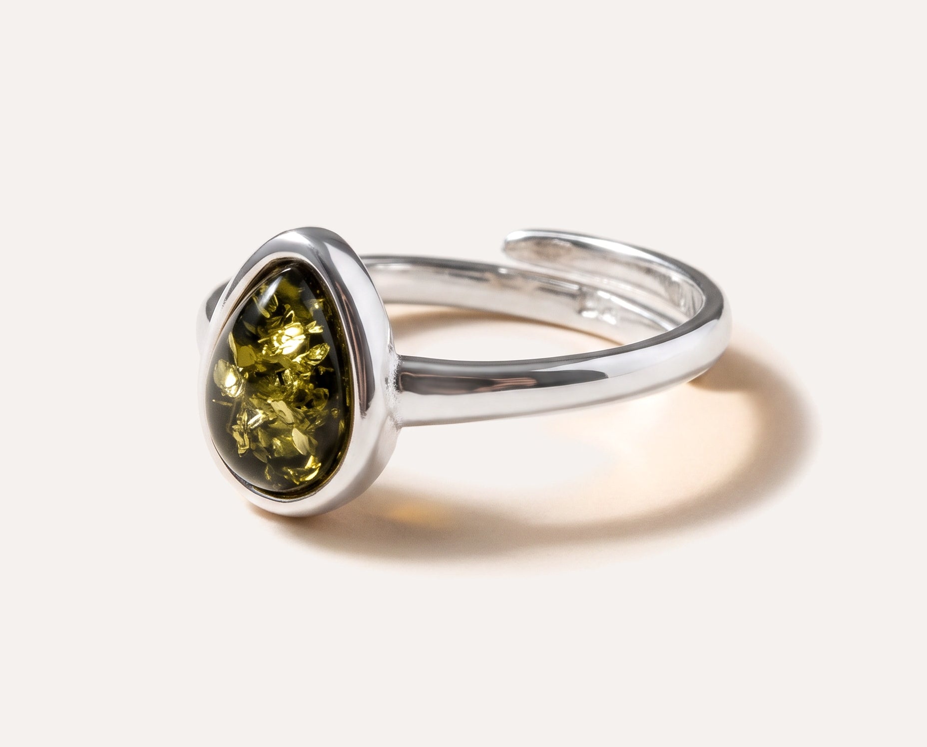 Green Amber ELEMENT Stacking Ring — Baltic amber and sterling silver jewellery by Baltic Beauty