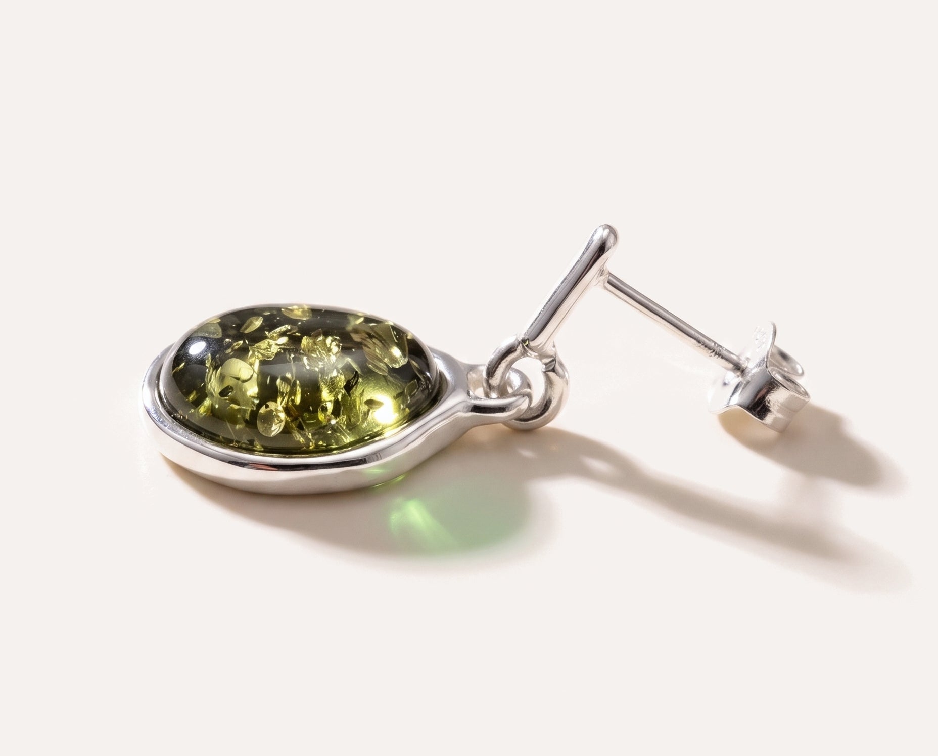 Green Amber ELEMENTS Drop Earrings — Baltic amber and sterling silver jewellery by Baltic Beauty