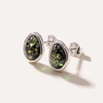Green Amber ELEMENTS Stud Earrings — Baltic amber and sterling silver jewellery by Baltic Beauty