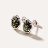 Green Amber ELEMENTS Stud Earrings — Baltic amber and sterling silver jewellery by Baltic Beauty