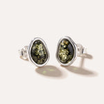 Green Amber ELEMENTS Stud Earrings — Baltic amber and sterling silver jewellery by Baltic Beauty