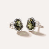 Green Amber ELEMENTS Stud Earrings — Baltic amber and sterling silver jewellery by Baltic Beauty