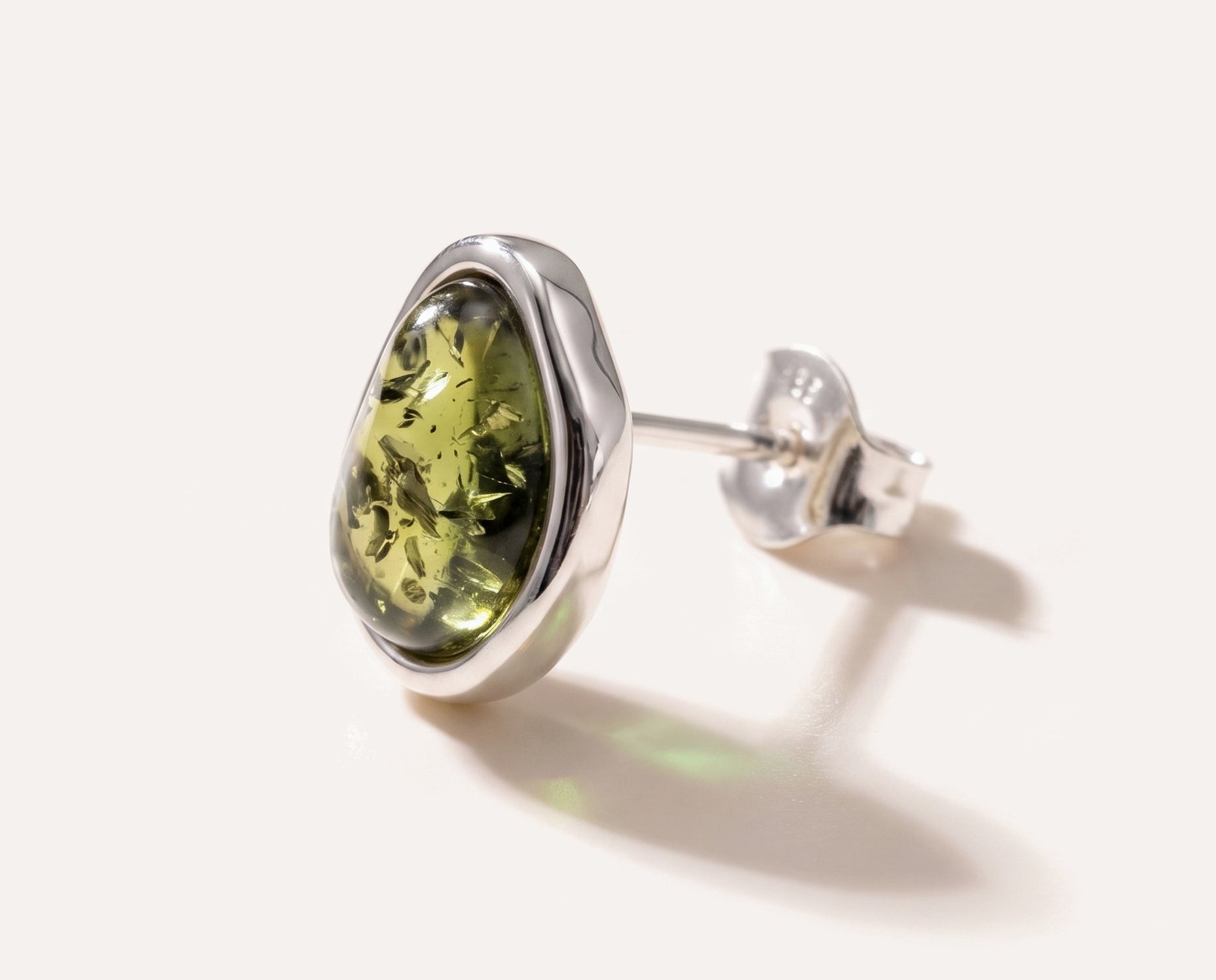 Green Amber ELEMENTS Stud Earrings — Baltic amber and sterling silver jewellery by Baltic Beauty