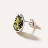 Green Amber ELEMENTS Stud Earrings — Baltic amber and sterling silver jewellery by Baltic Beauty