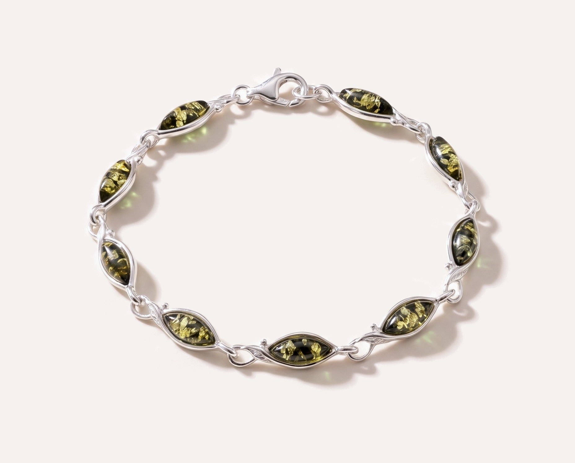 Green Amber Leaf Bracelet — Baltic amber and sterling silver jewellery by Baltic Beauty