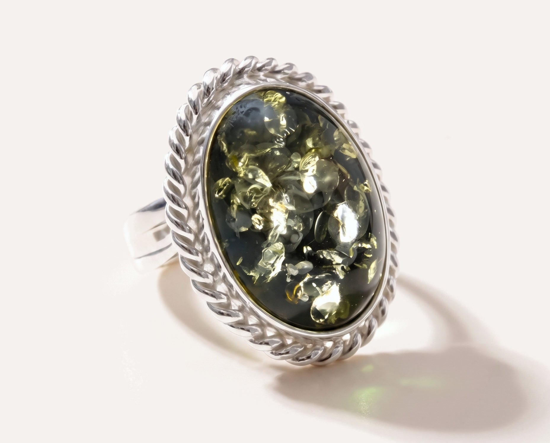 Green Amber Quintessence Statement Ring — Baltic amber and sterling silver jewellery by Baltic Beauty
