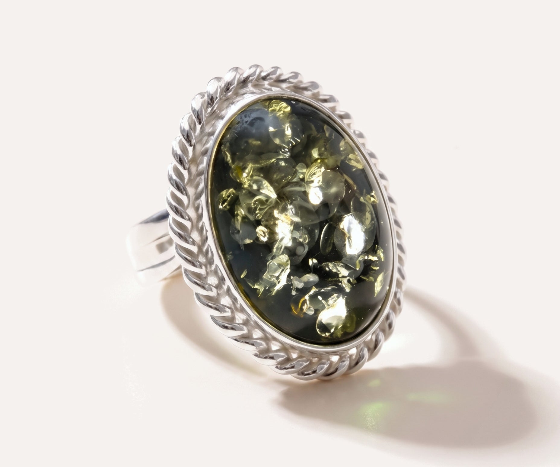 Green Amber Quintessence Statement Ring — Baltic amber and sterling silver jewellery by Baltic Beauty