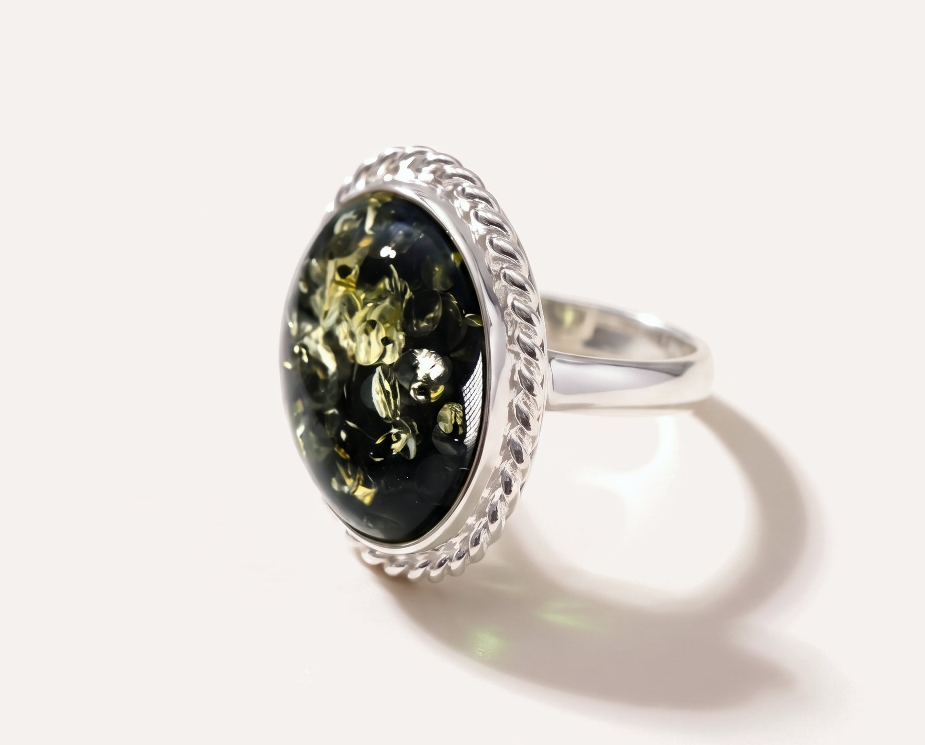 Green Amber Quintessence Statement Ring — Baltic amber and sterling silver jewellery by Baltic Beauty