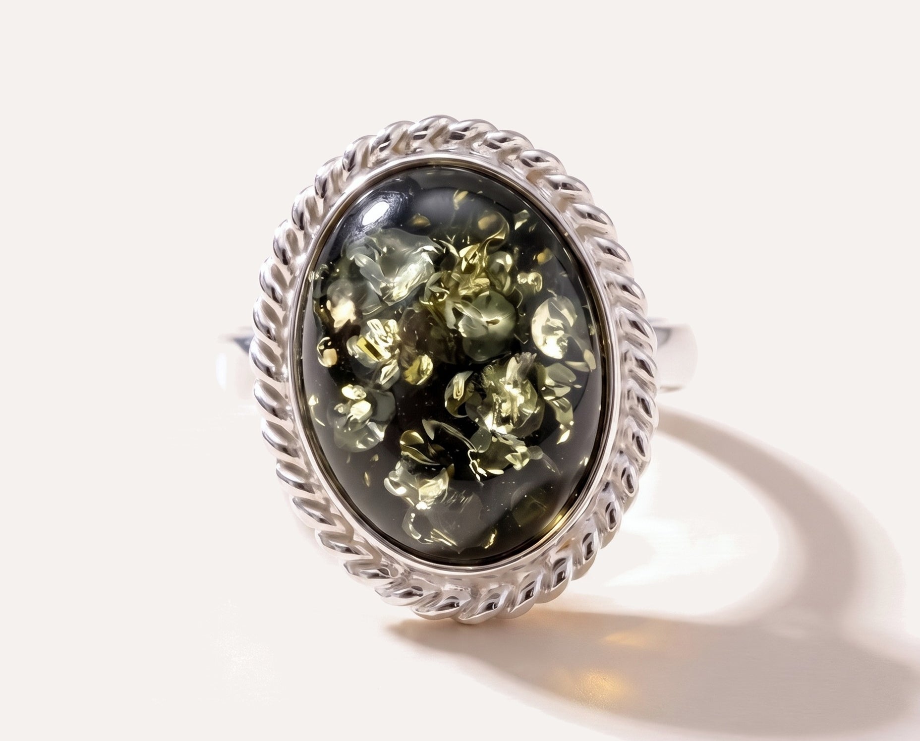 Green Amber Quintessence Statement Ring — Baltic amber and sterling silver jewellery by Baltic Beauty