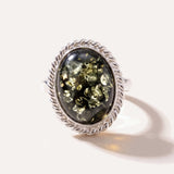 Green Amber Quintessence Statement Ring — Baltic amber and sterling silver jewellery by Baltic Beauty