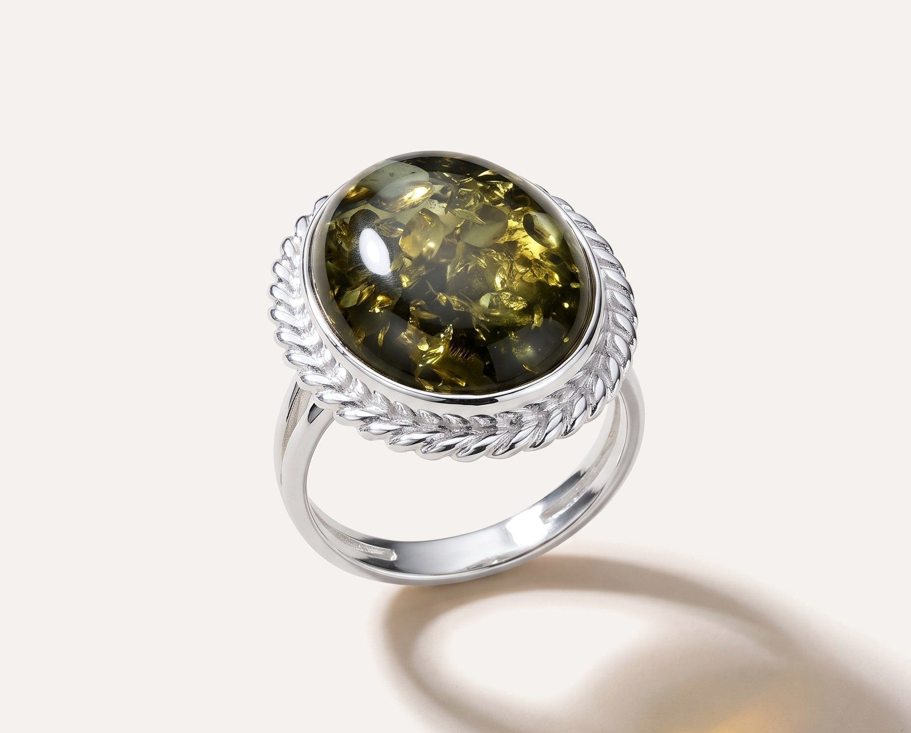 Green Amber Quintessence Statement Ring — Baltic amber and sterling silver jewellery by Baltic Beauty