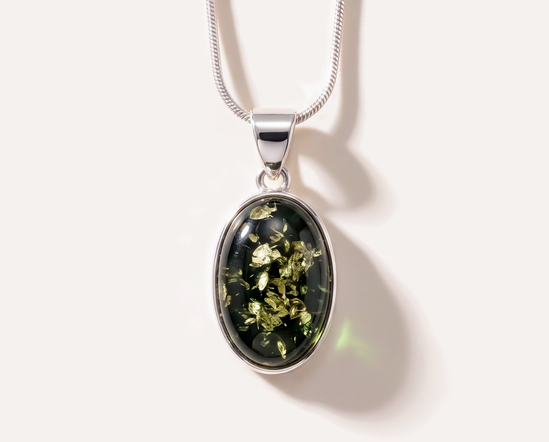 Green Ethereal Pendant Necklace — Baltic amber and sterling silver jewellery by Baltic Beauty