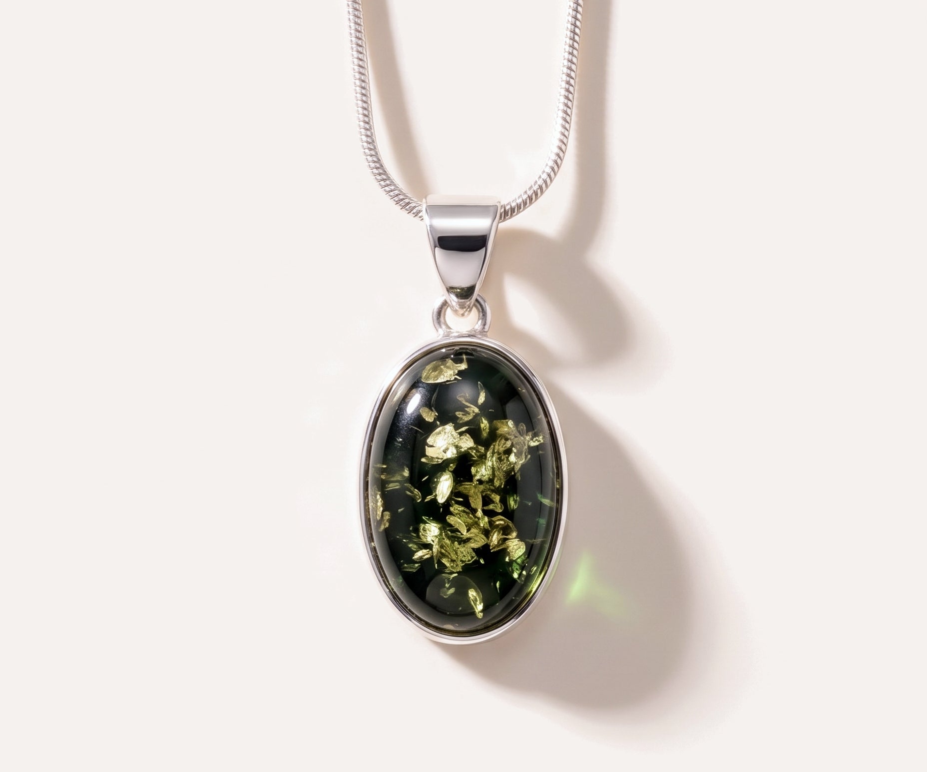 Green Ethereal Pendant Necklace — Baltic amber and sterling silver jewellery by Baltic Beauty