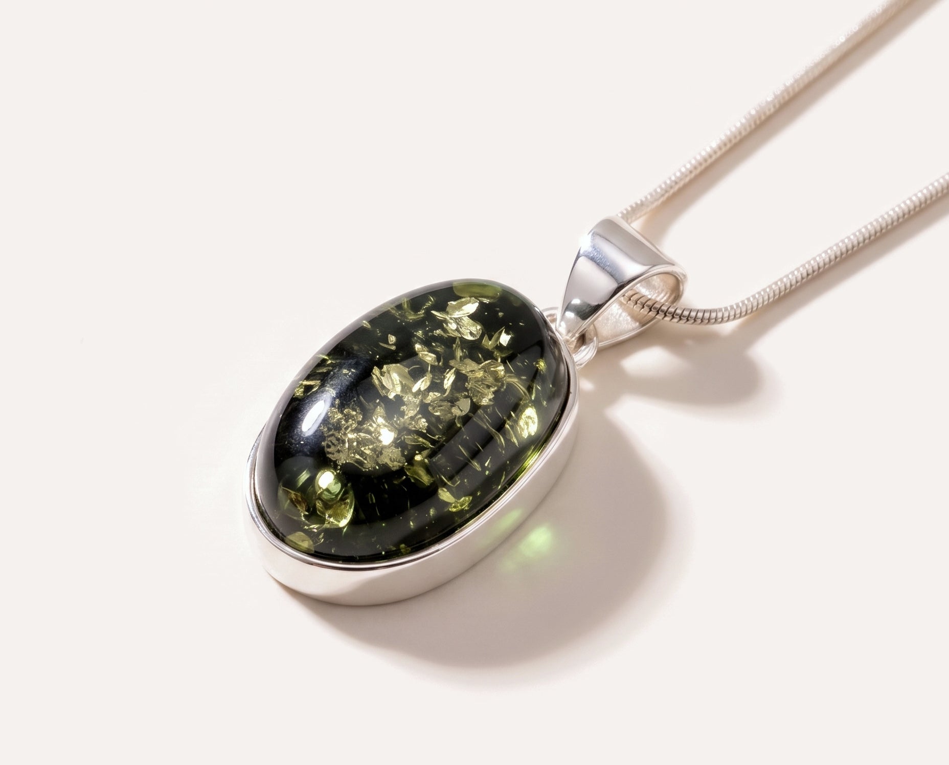 Green Ethereal Pendant Necklace — Baltic amber and sterling silver jewellery by Baltic Beauty