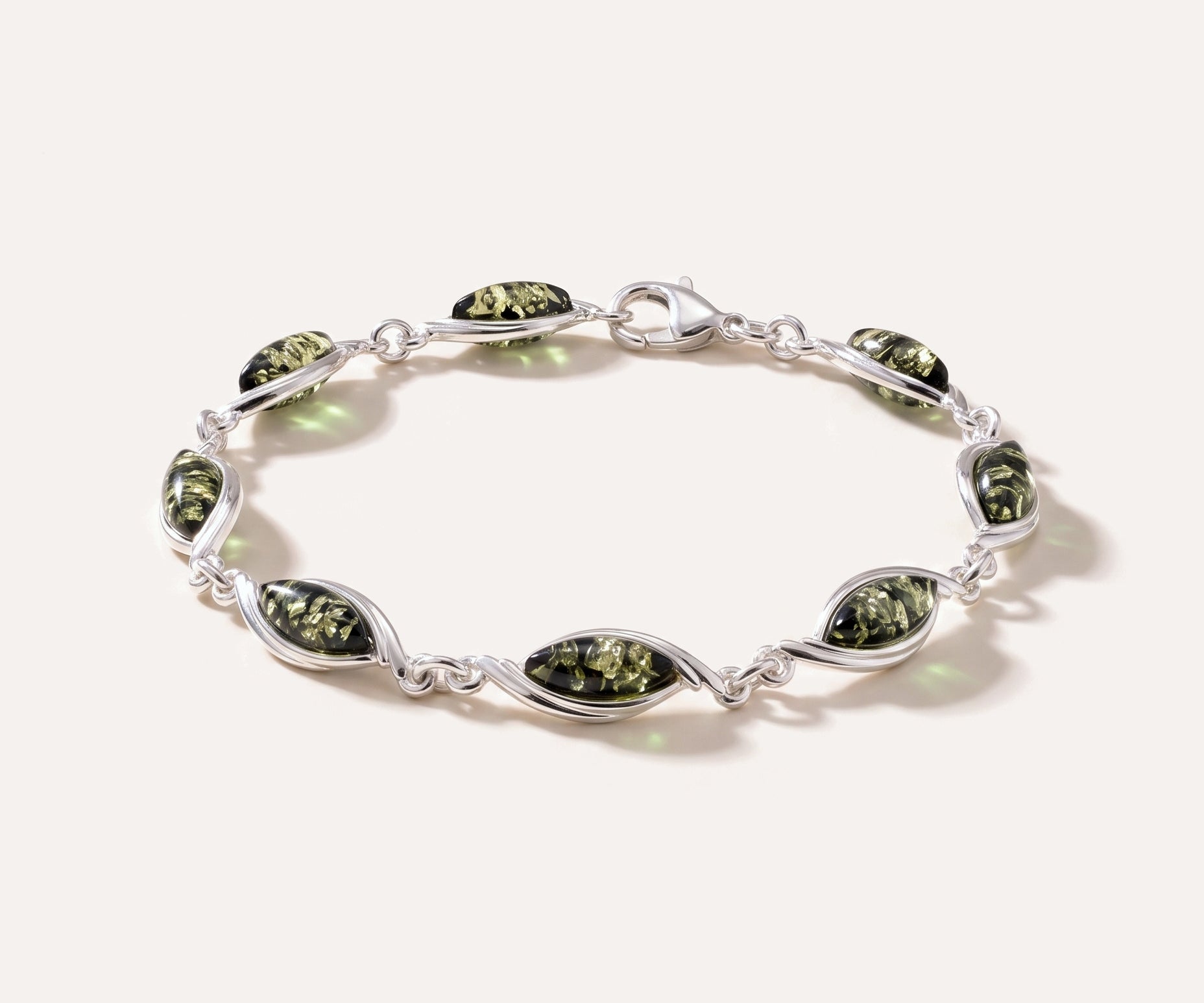 Green Wave Amber Link Bracelet — Baltic amber and sterling silver jewellery by Baltic Beauty