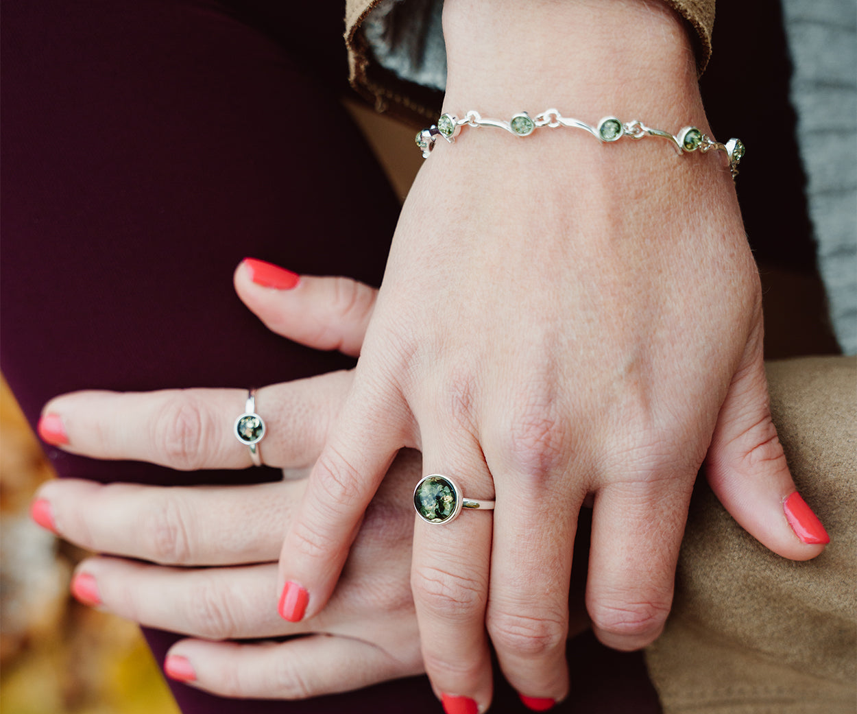 Minimal Green Amber Bracelet — Baltic amber and sterling silver by Baltic Beauty