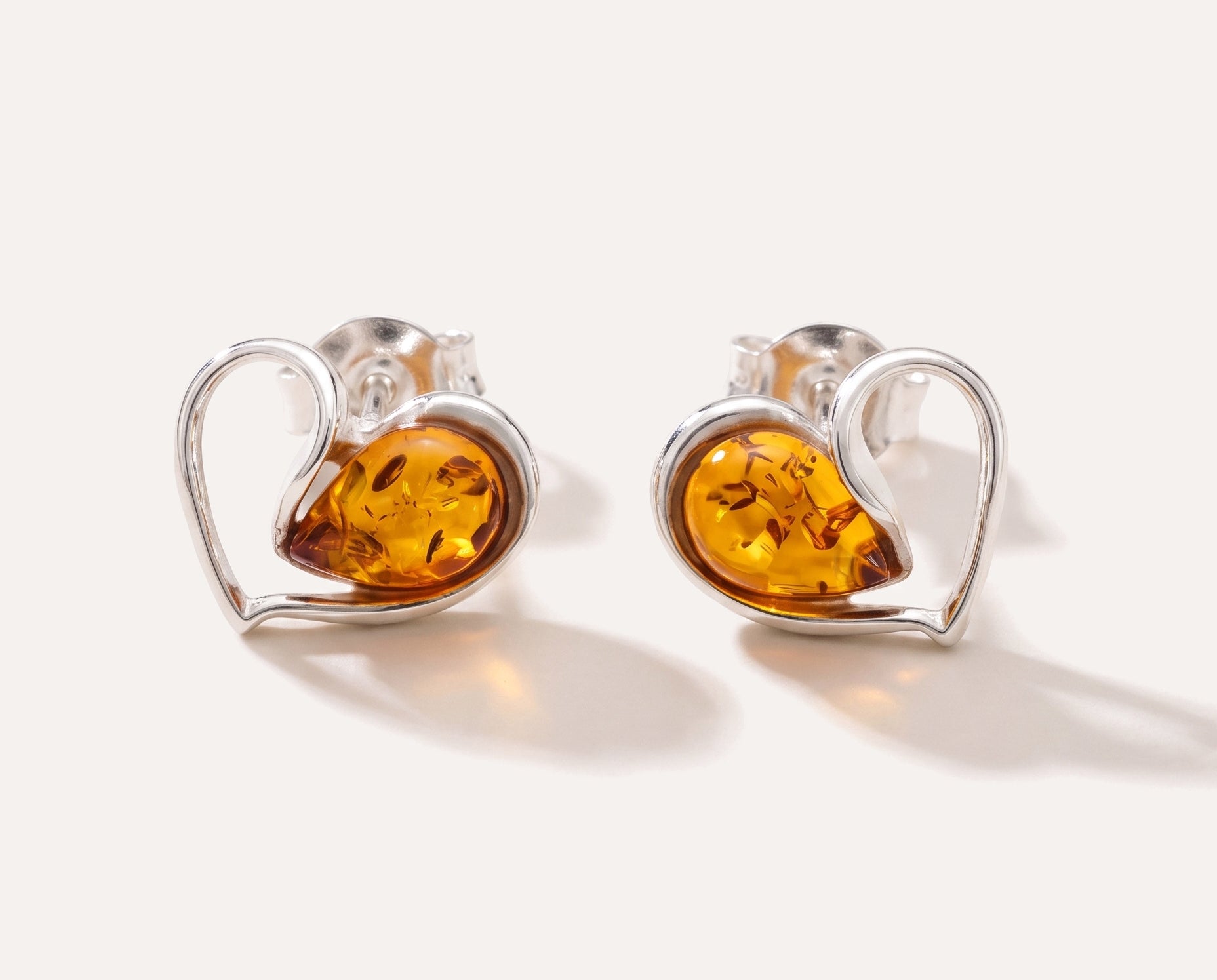 Heart Stud Earrings — Baltic amber and sterling silver jewellery by Baltic Beauty