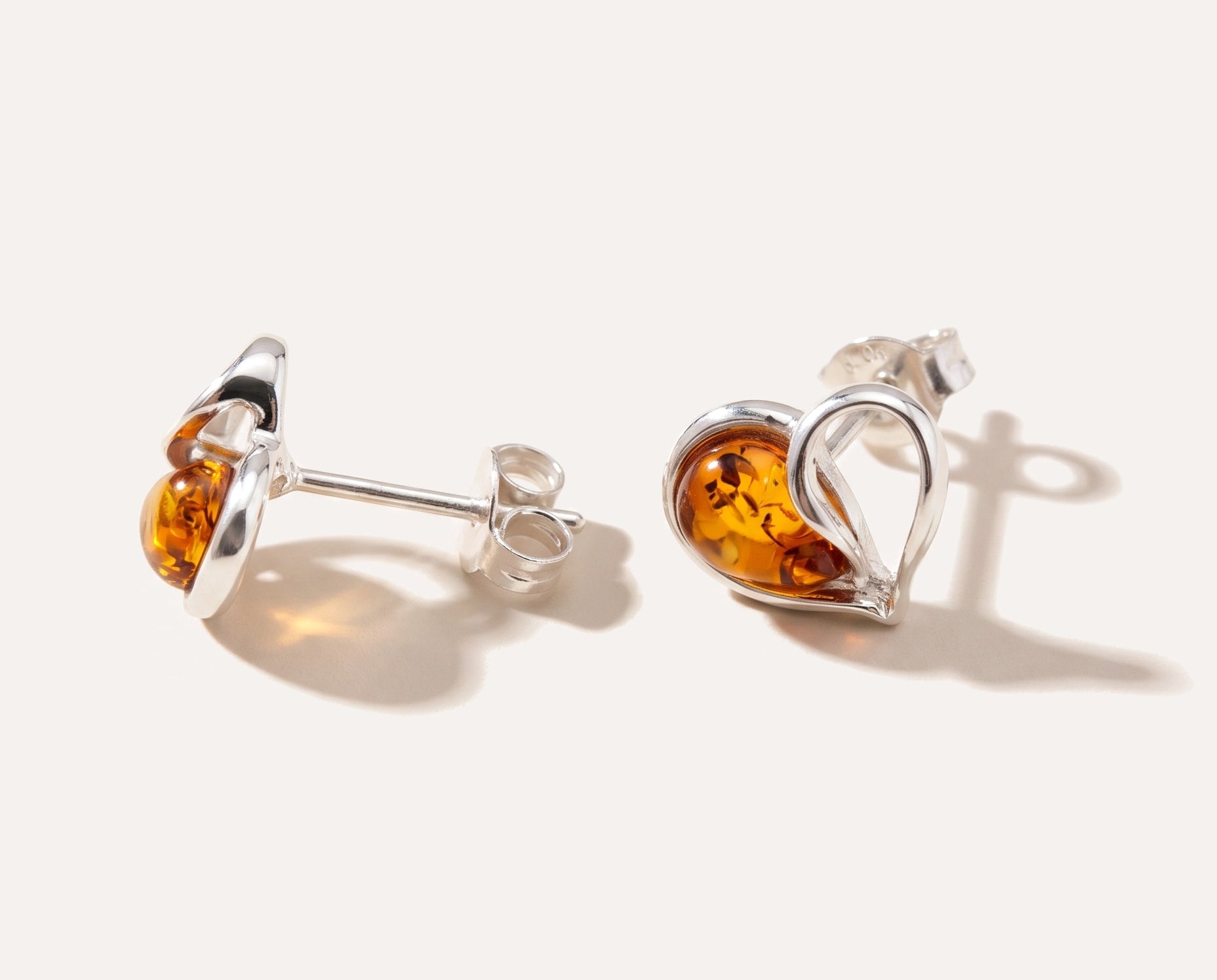 Heart Stud Earrings — Baltic amber and sterling silver jewellery by Baltic Beauty
