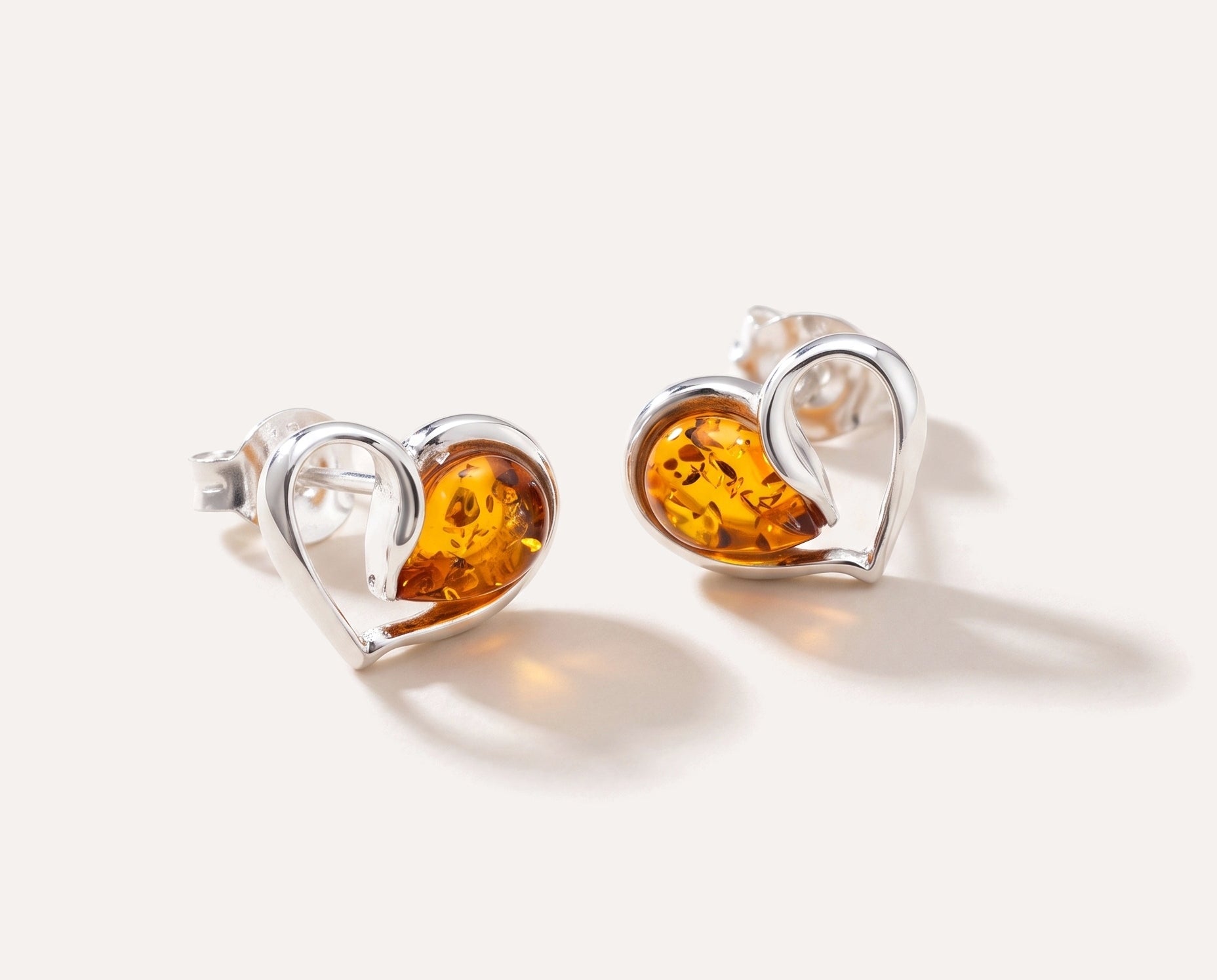 Heart Stud Earrings — Baltic amber and sterling silver jewellery by Baltic Beauty