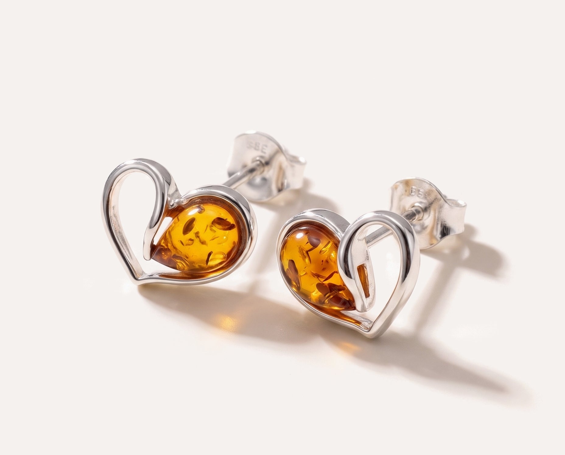 Heart Stud Earrings — Baltic amber and sterling silver jewellery by Baltic Beauty