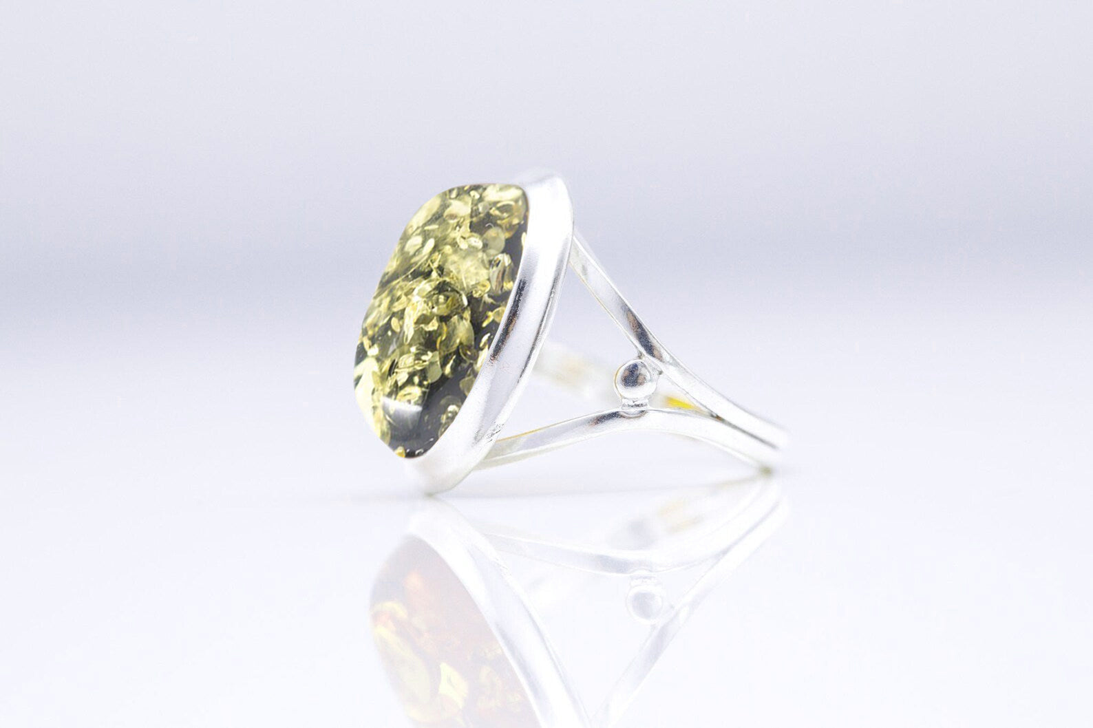 Classic Oval Ring with Green Amber - Baltic Beauty