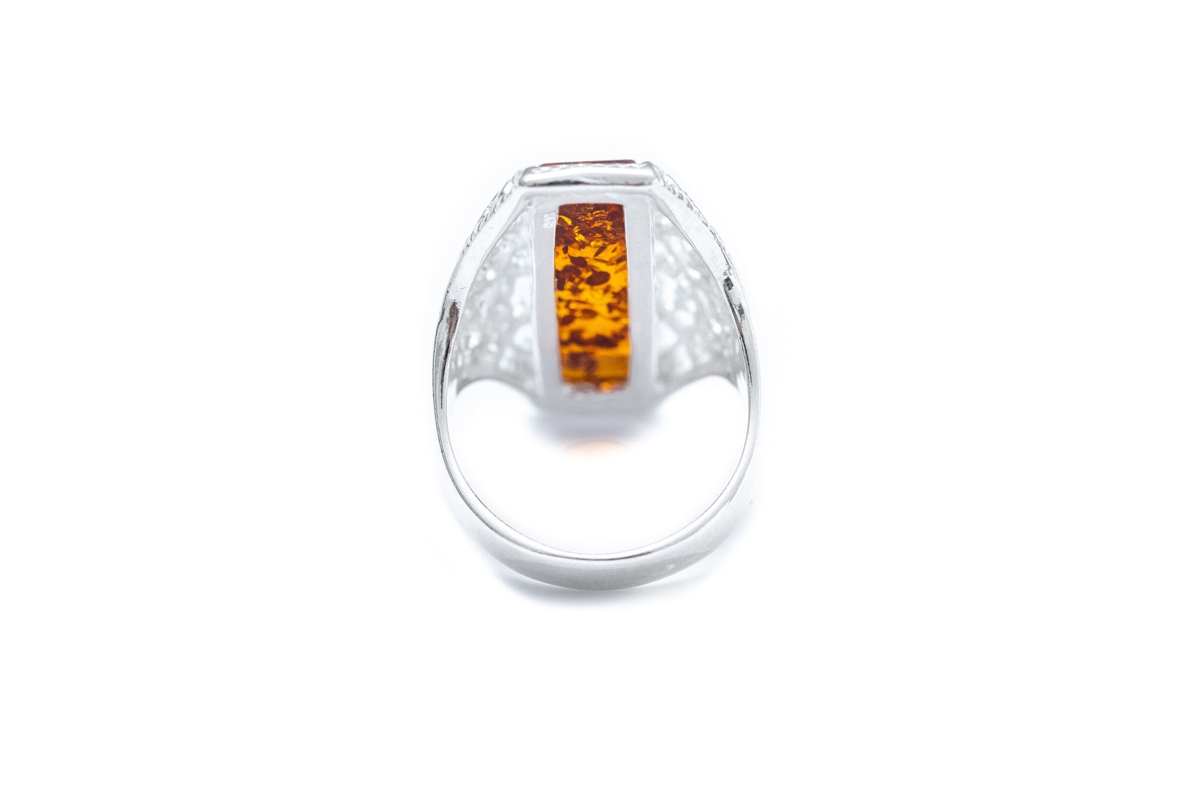 Men's Rectangle Bar Amber Ring - Baltic Beauty