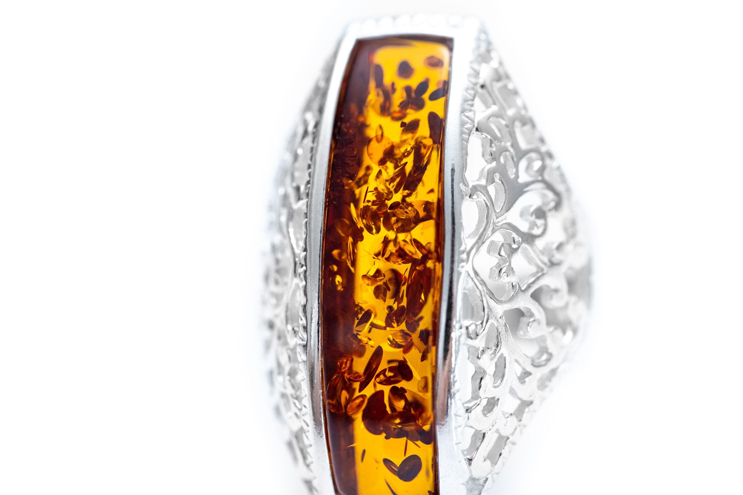 Men's Rectangle Bar Amber Ring - Baltic Beauty