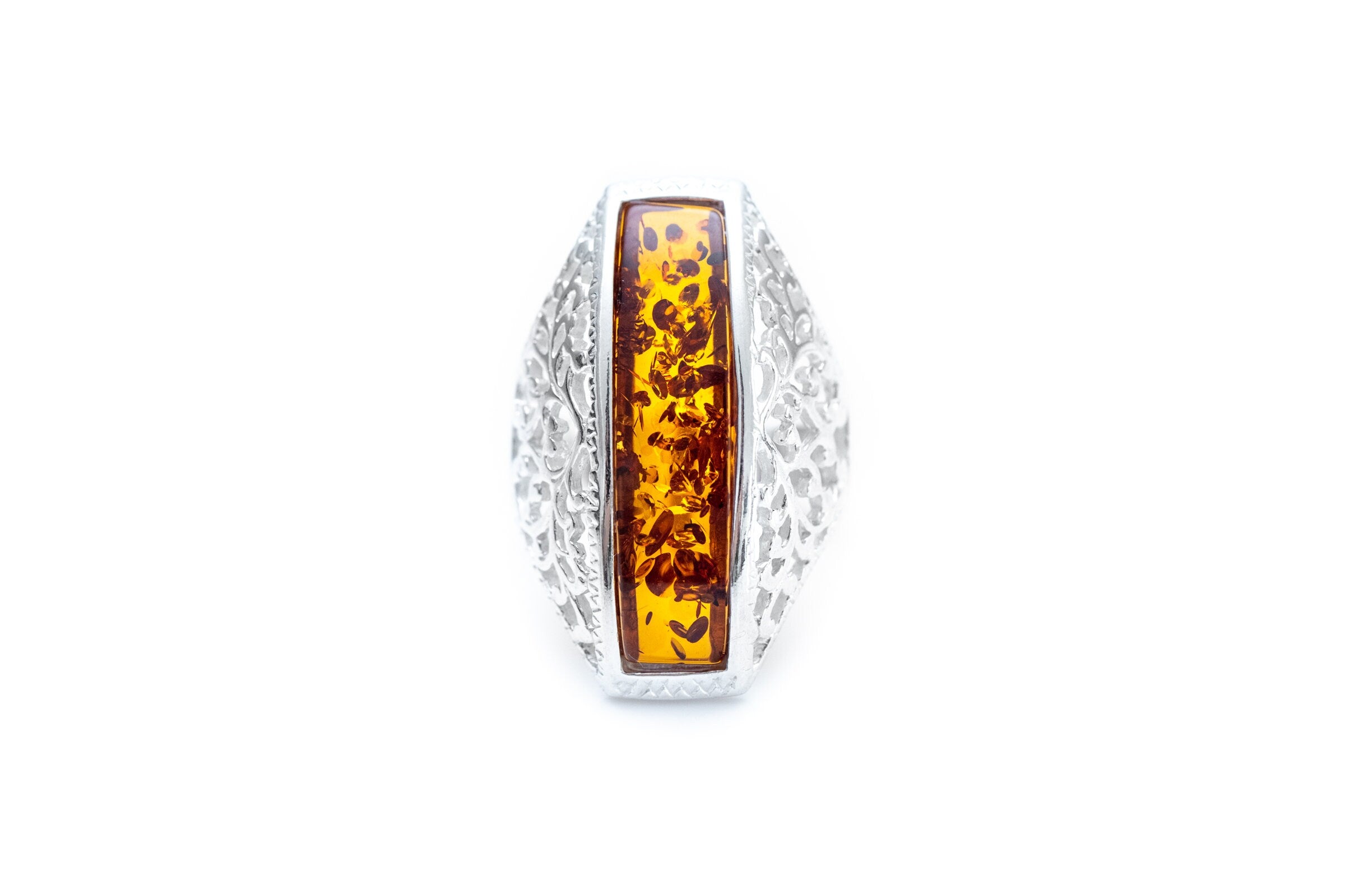 Men's Rectangle Bar Amber Ring - Baltic Beauty