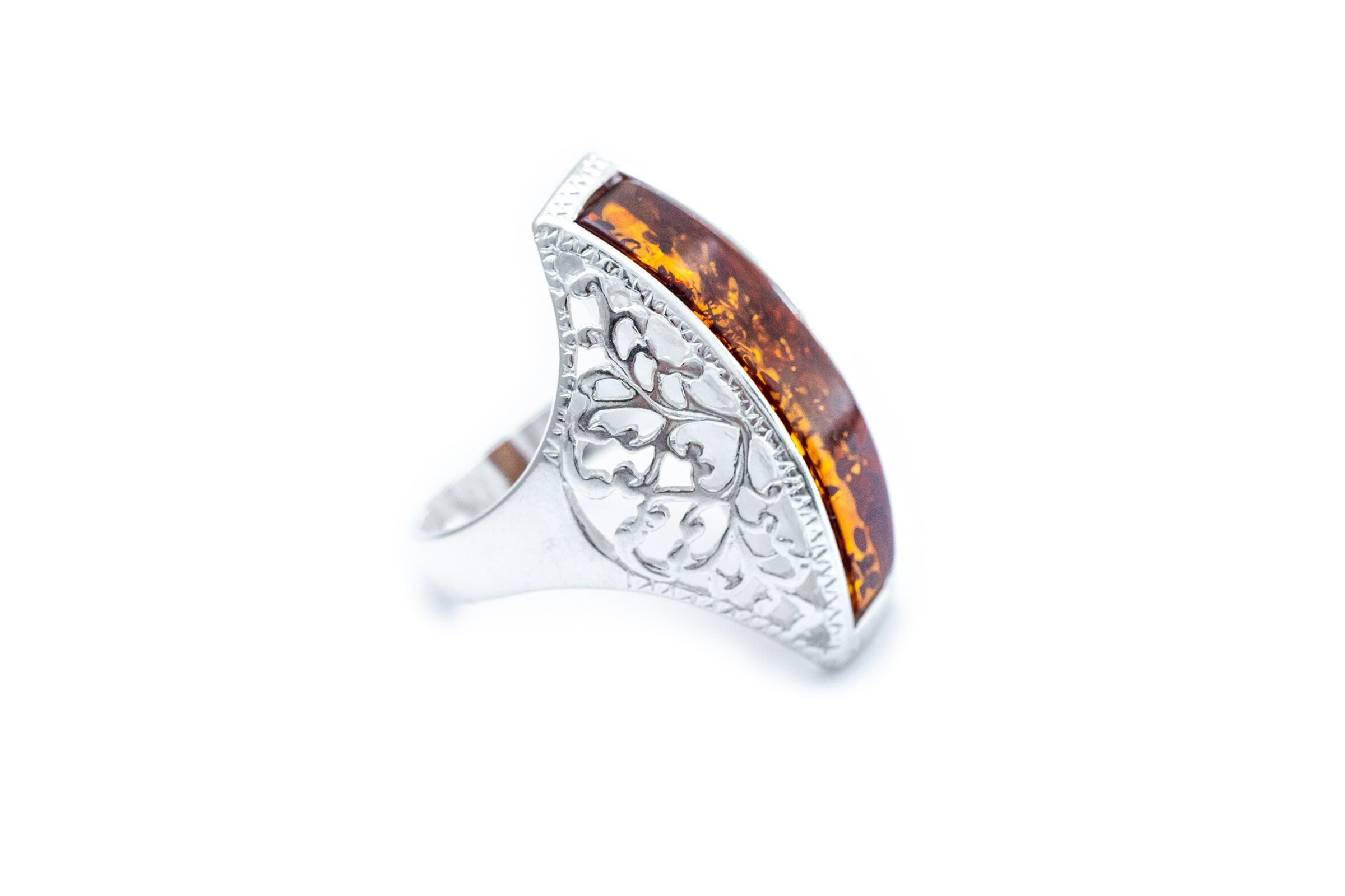 Men's Rectangle Bar Amber Ring - Baltic Beauty