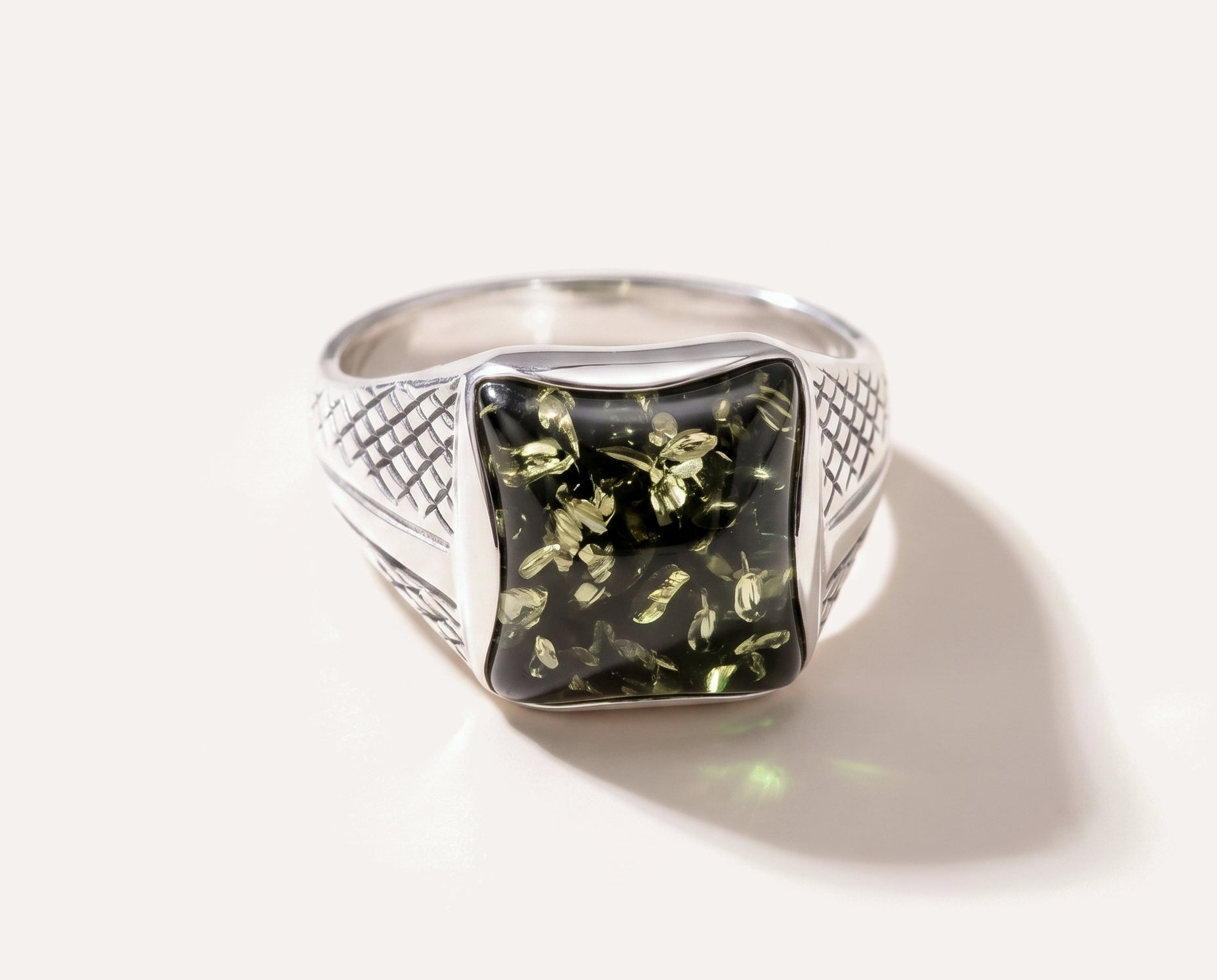 Men's Green Amber Solitaire Ring — Baltic amber and sterling silver jewellery by Baltic Beauty