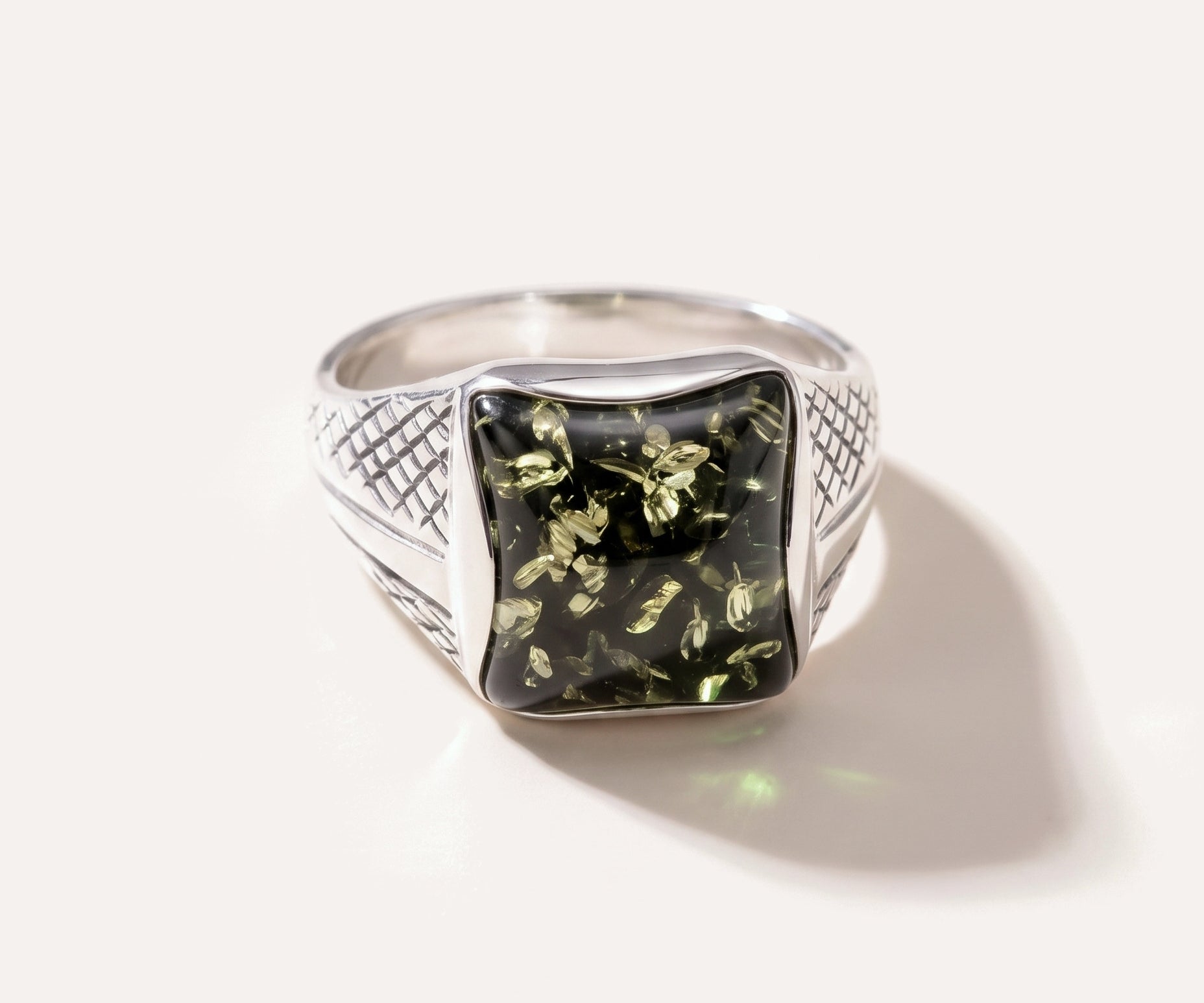 Men's Green Amber Solitaire Ring — Baltic amber and sterling silver jewellery by Baltic Beauty