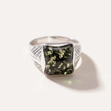 Men's Green Amber Solitaire Ring — Baltic amber and sterling silver jewellery by Baltic Beauty