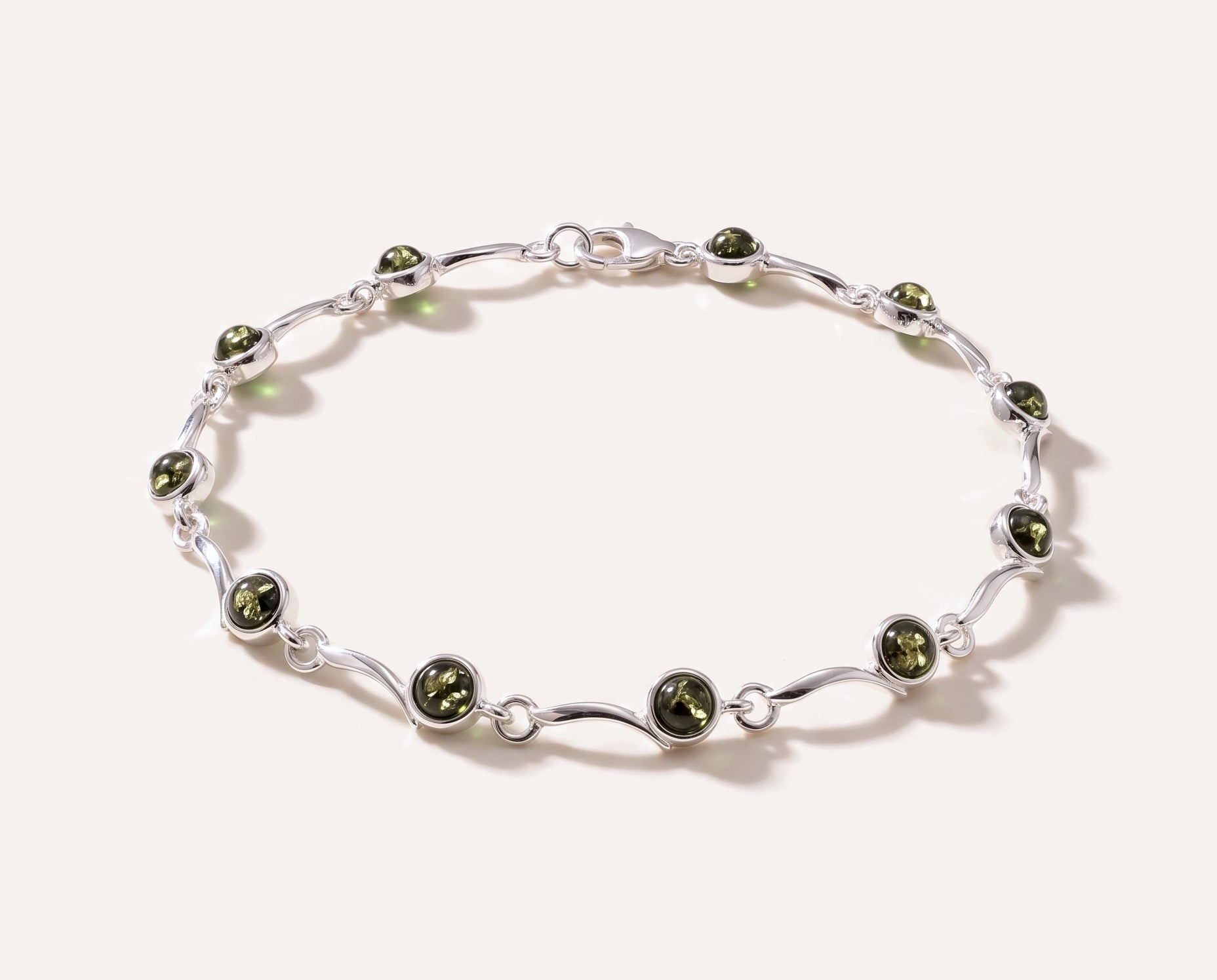 Minimal Green Amber Bracelet — Baltic amber and sterling silver jewellery by Baltic Beauty