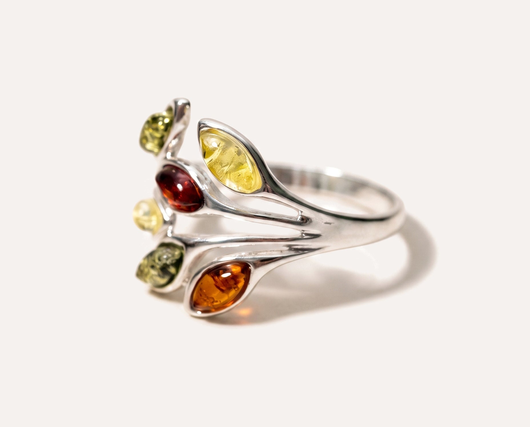 Multicolour Amber Floral Ring — Baltic amber and sterling silver jewellery by Baltic Beauty
