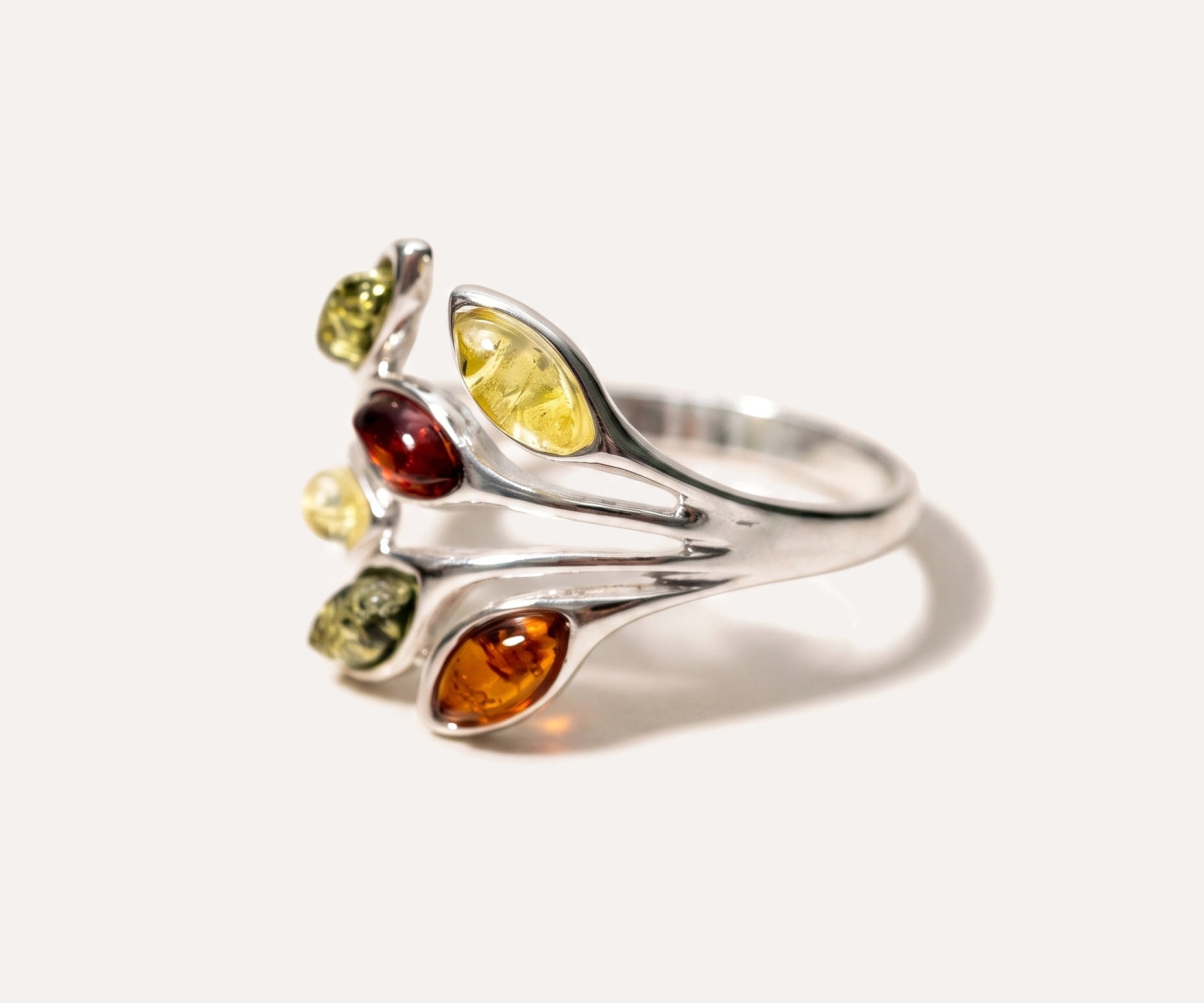 Multicolour Amber Floral Ring — Baltic amber and sterling silver jewellery by Baltic Beauty