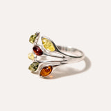 Multicolour Amber Floral Ring — Baltic amber and sterling silver jewellery by Baltic Beauty