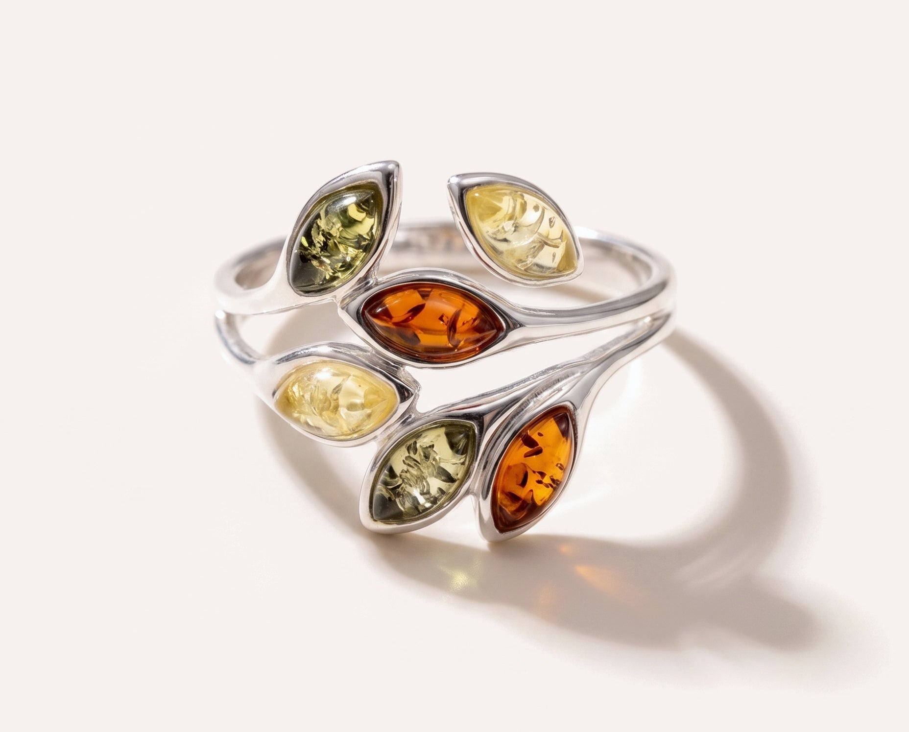 Multicolour Amber Floral Ring — Baltic amber and sterling silver jewellery by Baltic Beauty