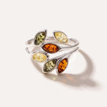 Multicolour Amber Floral Ring — Baltic amber and sterling silver jewellery by Baltic Beauty