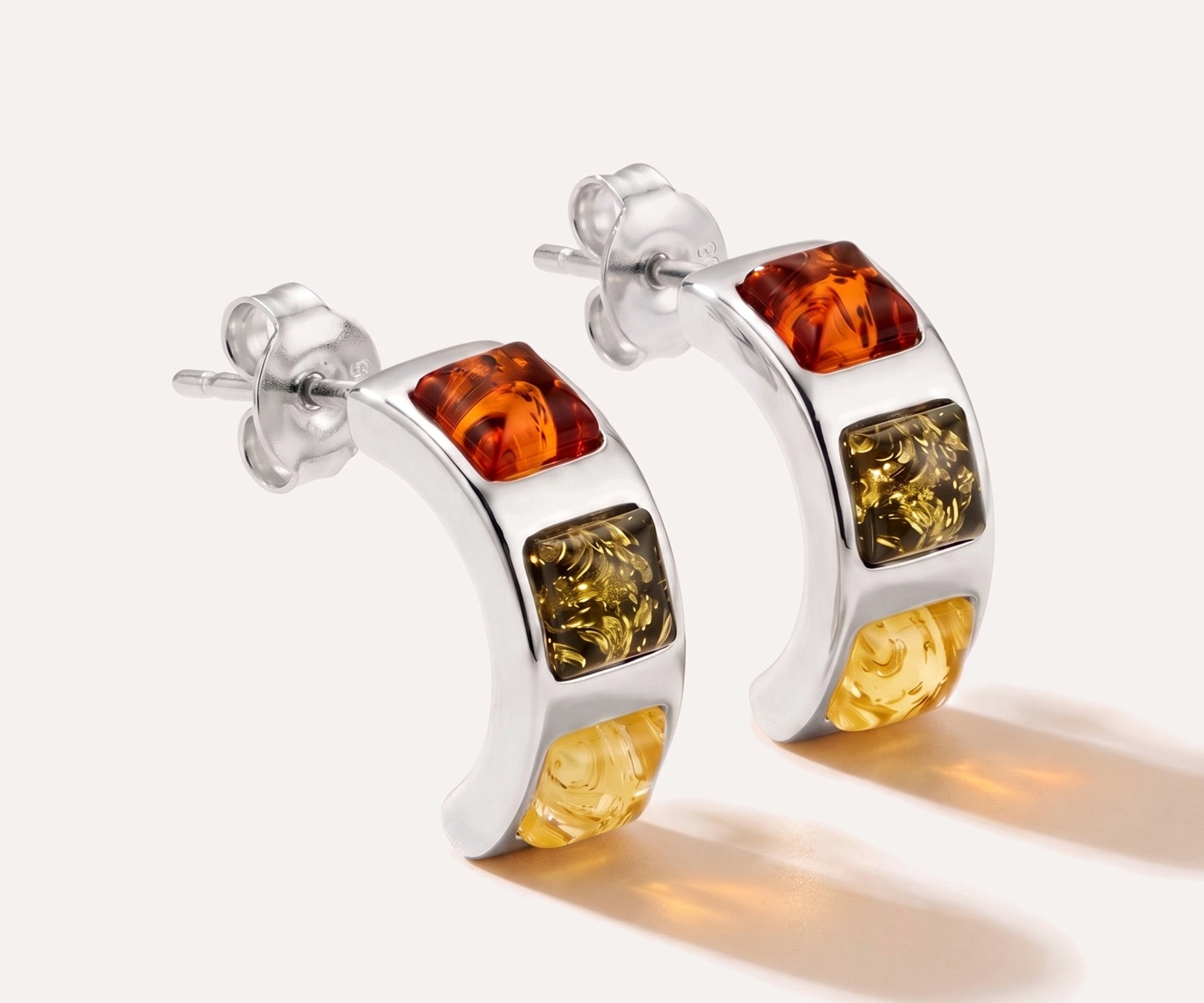 Multicolour Baguette Amber Earrings — Baltic amber and sterling silver jewellery by Baltic Beauty