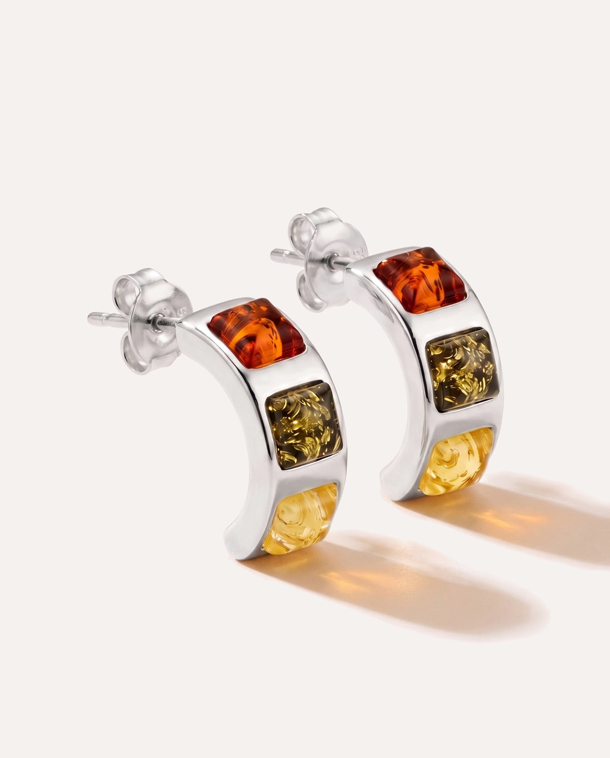 Multicolour Baguette Amber Earrings — Baltic amber and sterling silver jewellery by Baltic Beauty