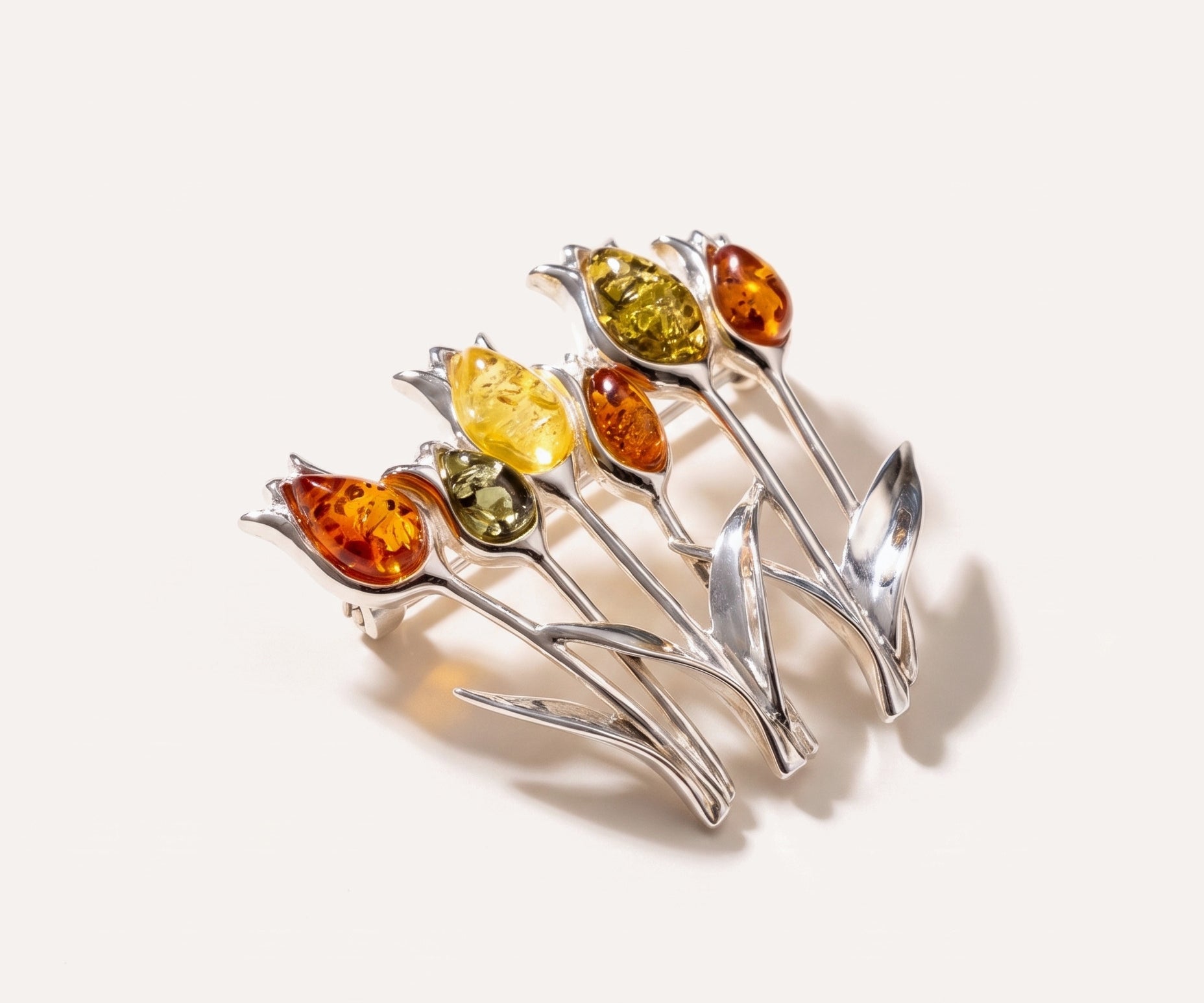 Multicolour Tulip Amber Brooch — Baltic amber and sterling silver jewellery by Baltic Beauty