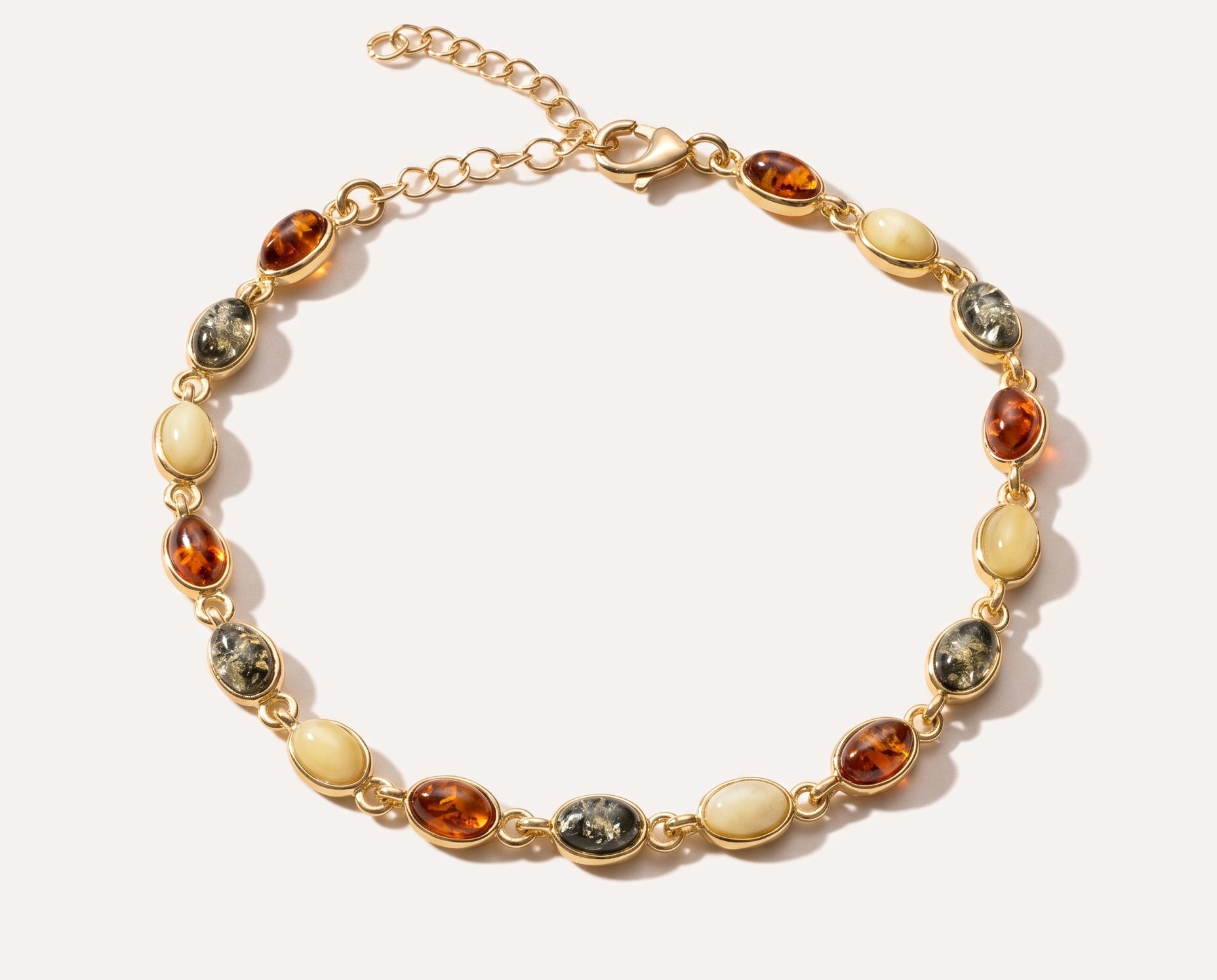Multicoloured Gold Oval Bracelet — Baltic amber and sterling silver jewellery by Baltic Beauty