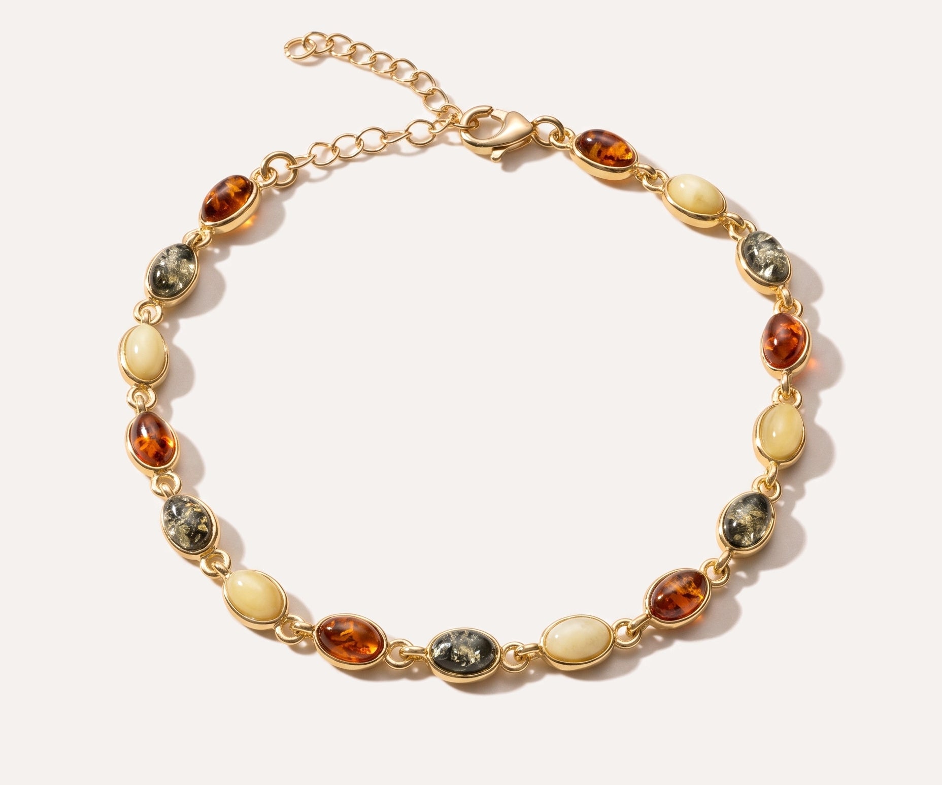 Multicoloured Gold Oval Bracelet — Baltic amber and sterling silver jewellery by Baltic Beauty