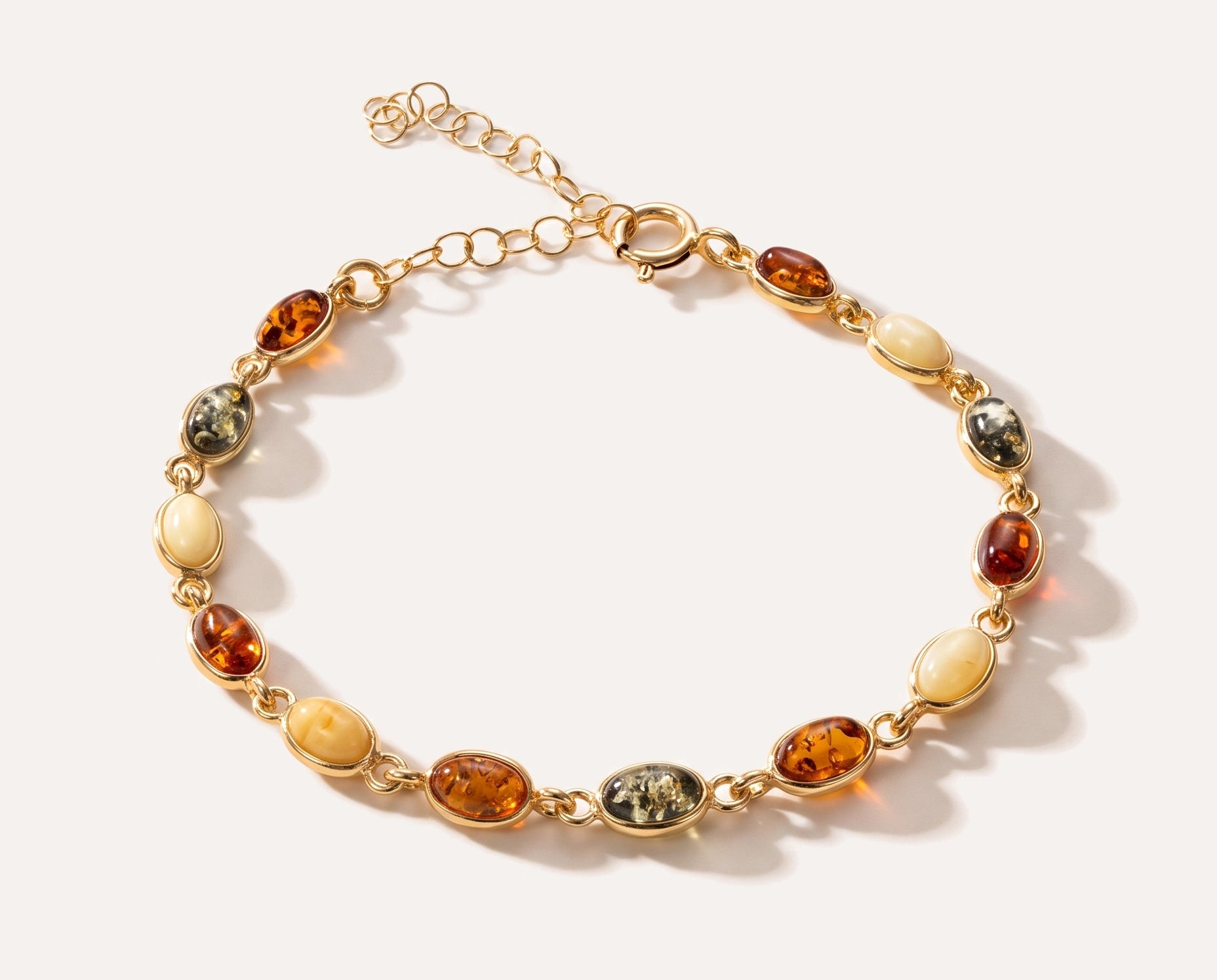 Multicoloured Gold Oval Bracelet — Baltic amber and sterling silver jewellery by Baltic Beauty
