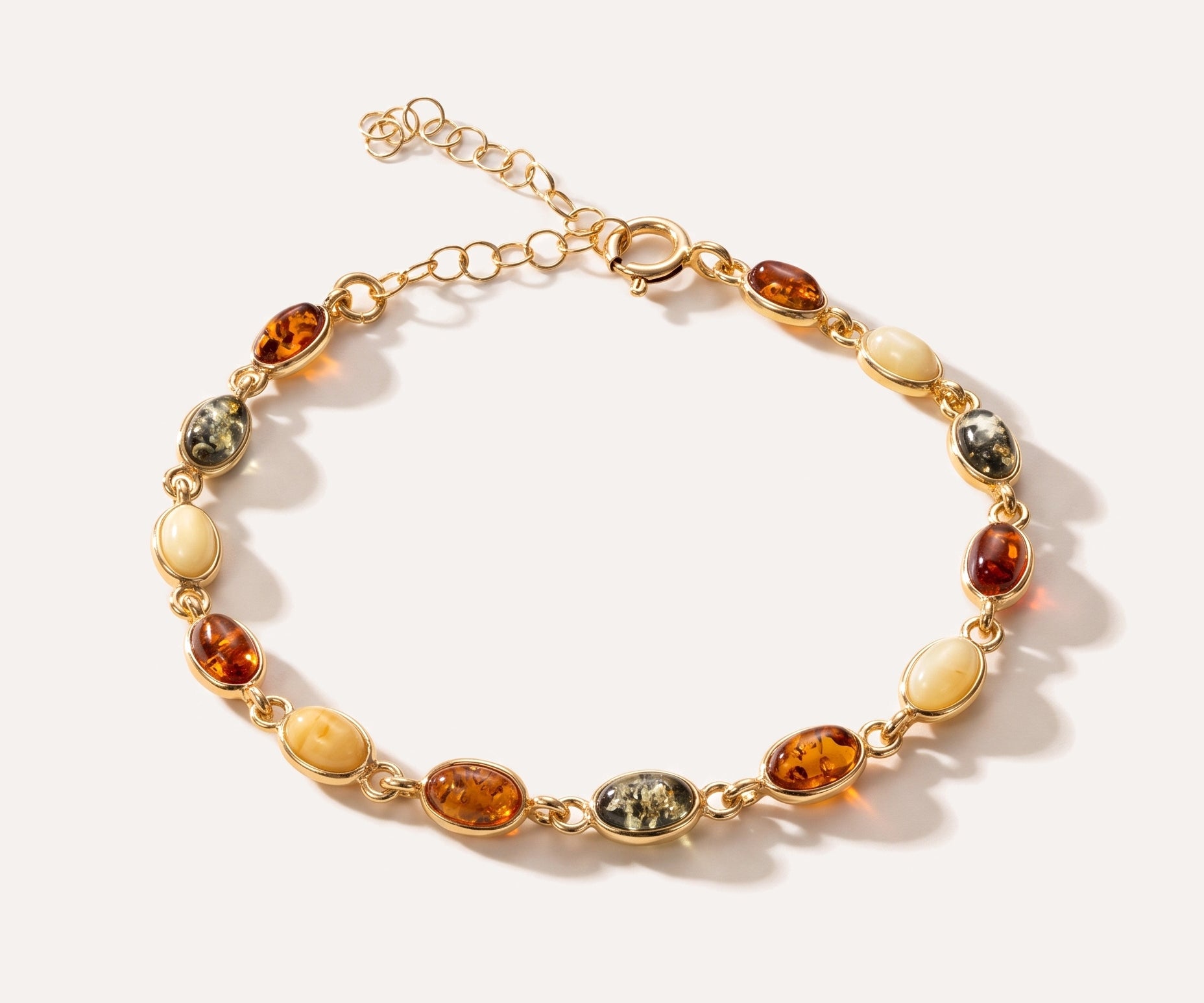 Multicoloured Gold Oval Bracelet — Baltic amber and sterling silver jewellery by Baltic Beauty