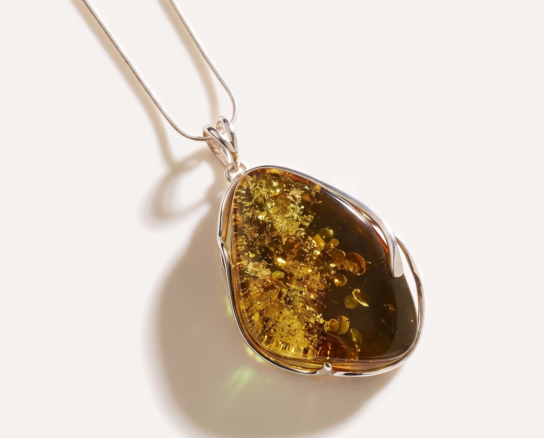 OOAK Green Fernlight Charm Pendant — Baltic amber and sterling silver jewellery by Baltic Beauty