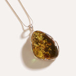 OOAK Green Fernlight Charm Pendant — Baltic amber and sterling silver jewellery by Baltic Beauty