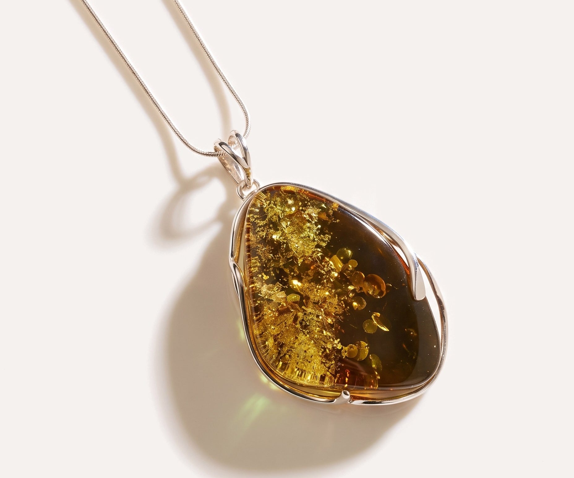 OOAK Green Fernlight Charm Pendant — Baltic amber and sterling silver jewellery by Baltic Beauty